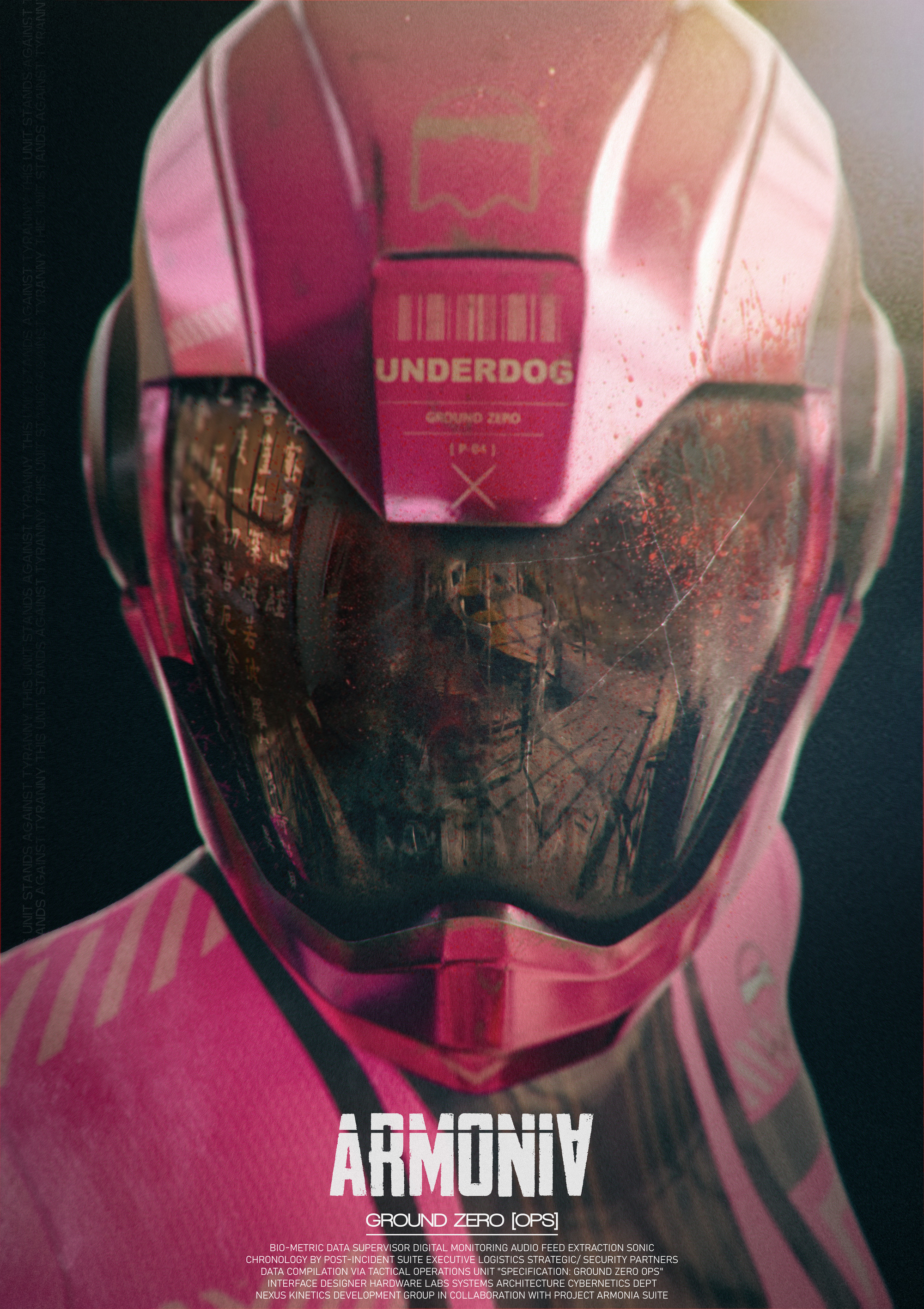 Armonia Ground Zero poster featuring a pink helmet with a dark, patterned visor